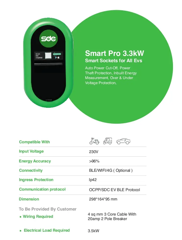 Charging Solutions 1 | SDC EV smartpro 3.3kw | SDC EV